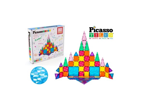 COSTRUZIONI MAGNETICHE BLOCCHI MAGNETICI Multicolore Picasso Tiles Set Scuola 80 Piastrelle