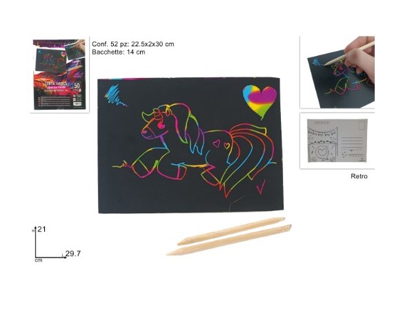 Scratch paper arcobaleno 21x29,7cm, confezione da 50 fogli con matite in legno - Due Esse
