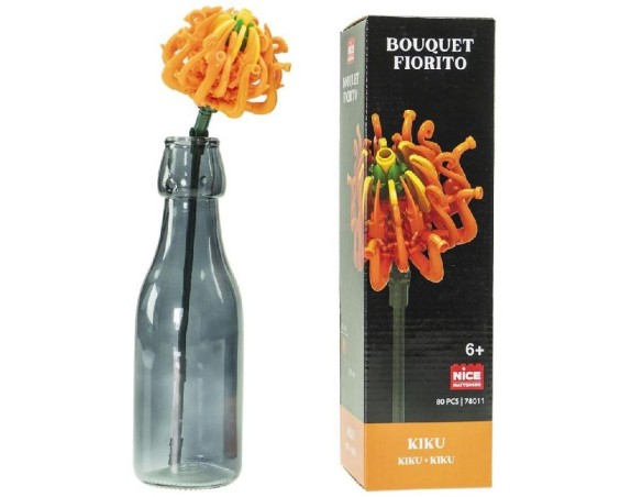 Nice Group - Flower Mattoncini - Set da Costruzione in Blocchi del Fiore Kiku, Colore Arancione, 80 pz. - NICE78011