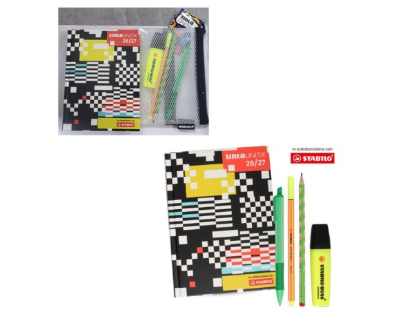 Diario Agenda TintaUnita-Stabilo 2026/2027 - 12 mesi datato - standard 13x18cm - con omaggio bustina - Bianco e nero