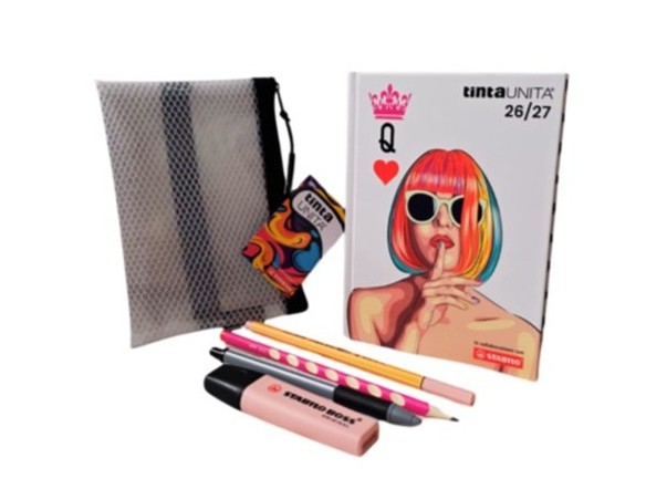 Diario Agenda TintaUnita-Stabilo 2026/2027 - 12 mesi datato - standard 13x18cm - con omaggio bustina - Regina di cuori