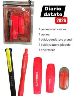 DIARIO DATATO 2026 2027 TINTA UNITA ROSSO + ACCESSORI