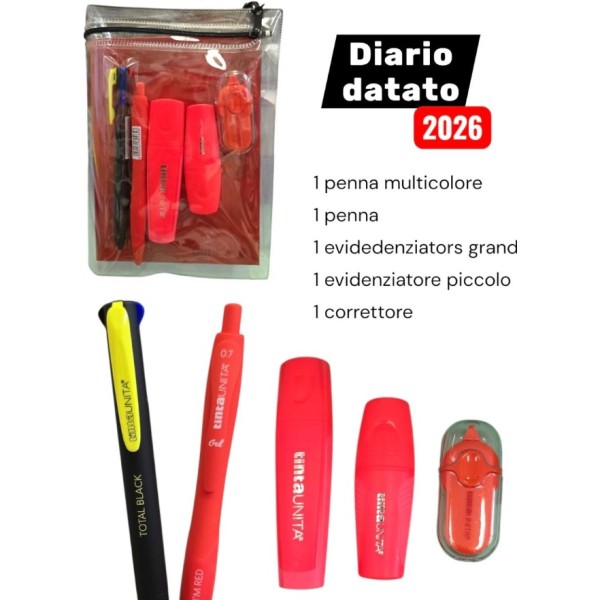 DIARIO DATATO 2026 2027 TINTA UNITA ROSSO +...