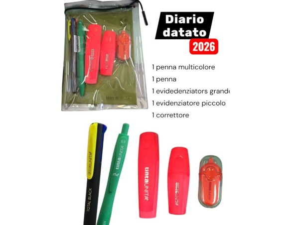 DIARIO DATATO 2026 2027 TINTA UNITA VERDE + ACCESSORI