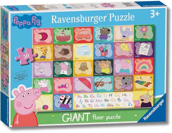 Ravensburger Puzzle Peppa Pig Alphabet, Puzzle 30 Pezzi Giant Pavimento, Puzzle per Bambini, Età Consigliata 3+, Stampa di Alta