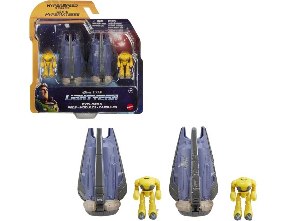 Buzz Lightyear Assortimento Iperspazio Danni da Combattimento Navetta Spaziale Zyclops e Zyclops Action Figure da 4,5 cm, veico