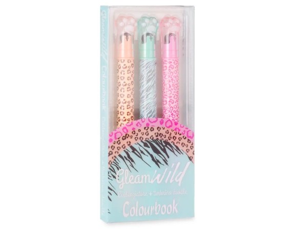 Set 3 evidenziatori con timbro – Gleam Wild colourbook zampa zampetta