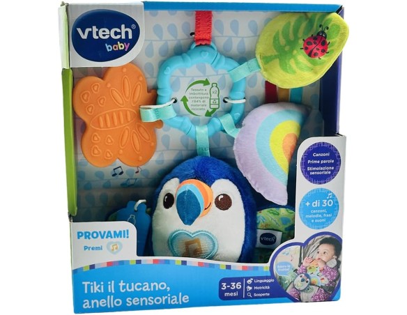 VTech Tiki il Tucano, Anello Sensoriale, Gioco Neonato Sensoriale Musicale con Sonaglio e Massaggiagengive, Giochi Neonato con 