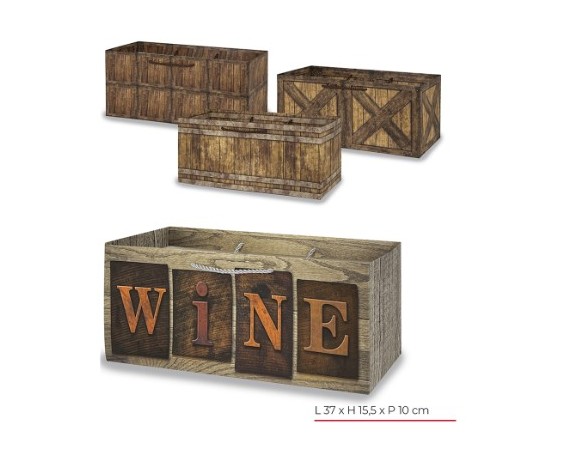 BUSTA SHOPPERS VINO Shopper per bottiglia Wood Effect 37x15,5x10cm in 4 decori assortite