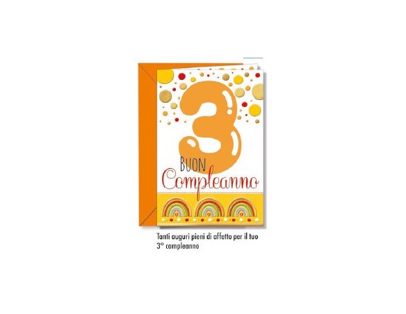 Biglietto Cromo compleanno 3 anno oro argento rilievo interno a colori