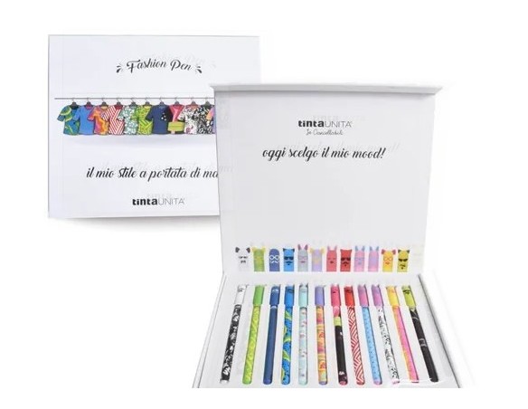Box Penne Cancellabili Fashion confezione regalo da 12 pezzi TINTA UNITA