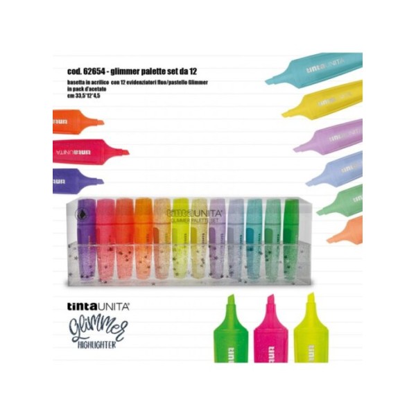 Palette Set 12 Evidenziatori Glimmer Tinta Unita