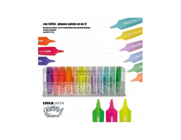 Palette Set 12 Evidenziatori Glimmer Tinta Unita