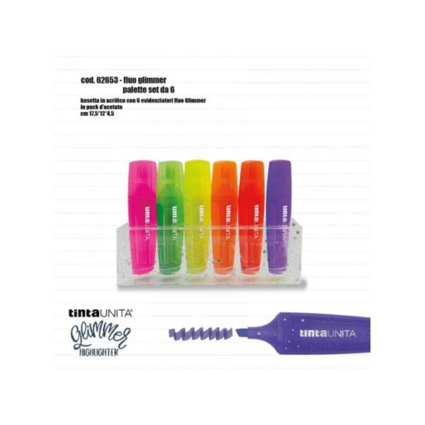 Palette Set 6 Evidenziatori Fluo Glimmer Tinta...