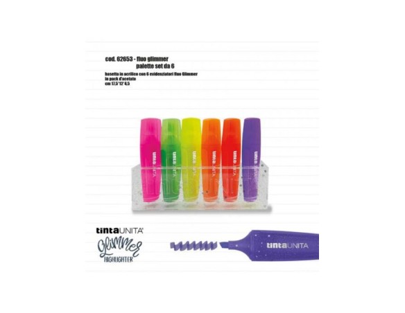 Palette Set 6 Evidenziatori Fluo Glimmer Tinta Unita