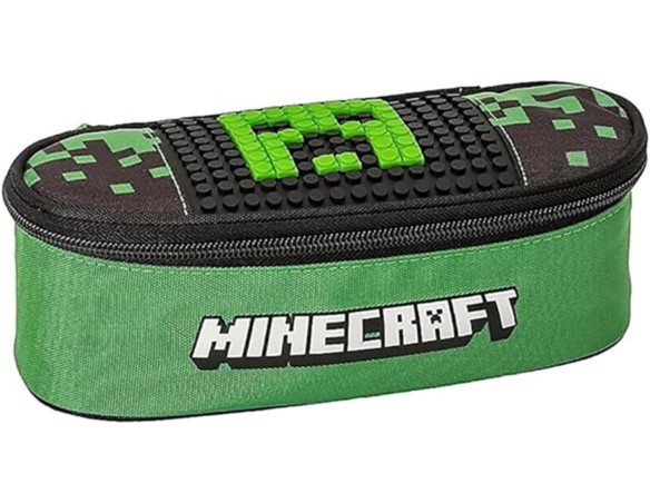 Minecraft | Astuccio Scuola Ovale Organizzato, con Divisori Interni e Passanti Elastici Porta Cancelleria - Portapenne Bambino 