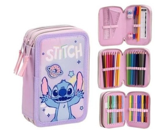 Lilo e stitch |  Astuccio Stitch 3 cerniere da bambini per scuola azzurro e blu 18x6x11 cm - Disney premium 18+18 giotto