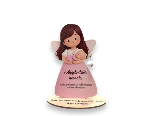 Fabula | Porta Foto/Memo Angelo della neonata femminuccia In Legno Naturale Con Sonaglino ed una molletta- Chiama angeli angelo