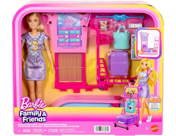 Barbie Malibu Famiglia e Amici Bambola Avventura senza limiti biondacon ritiro bagagli, valigia, carrello, nastro trasportatore