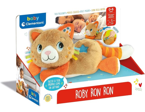 Clementoni - 17876 - Roby Ron Ron - Gatto Peluche Interattivo Che Simula Le Fusa, Melodie E Suoni Della Natura, Sviluppo Multis