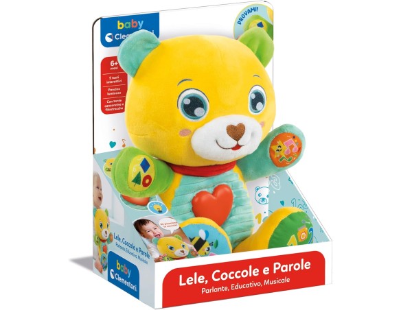 Clementoni Baby Lele Coccole e Parole, Peluche Interattivo Parlante per Bambini di 6+ Mesi, Centro attività Che Stimola Lo Svil