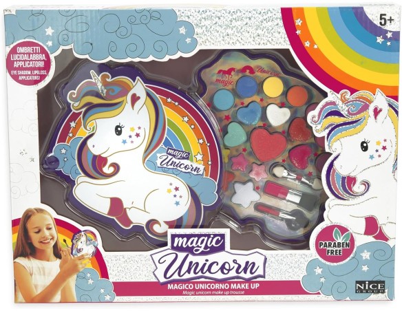 Nice Group - Magic Unicorn Make up Trousse, Set di Trucchi per bambini con Ombretti e Lucidalabbra