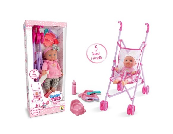 Baby teo - set bebe' con passeggino e accessori con voce