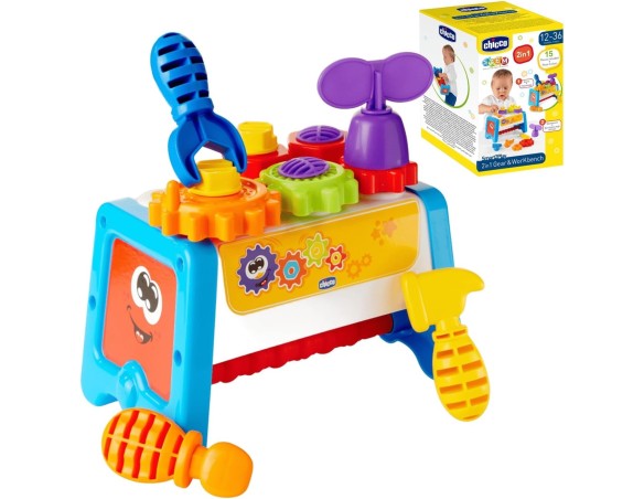 Chicco Cassetta degli Attrezzi 2 in 1, Banco da Lavoro per Bambini con Attrezzi Giocattolo, Gioco STEM con 15 Pezzi tra Cui Mar