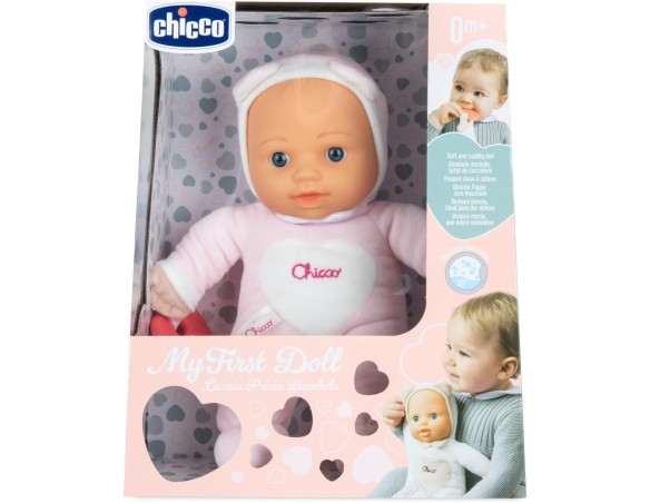 Chicco Gioco La Mia Prima Bambola, con morbido cuore Massaggiagengive per la Dentizione, Lavabile in Lavatrice, Bambola Neonato