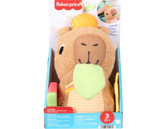 Fisher-Price Marmotta Coccole e Merenda Peluche con massaggiagengive e sonaglio senza BPA, sviluppo sensoriale e abilità motori
