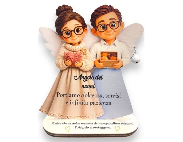 Porta Foto/Memo Angelo dei nonni In Legno Naturale Con Sonaglino ed una molletta- Chiama angeli angelo festa dei nonni