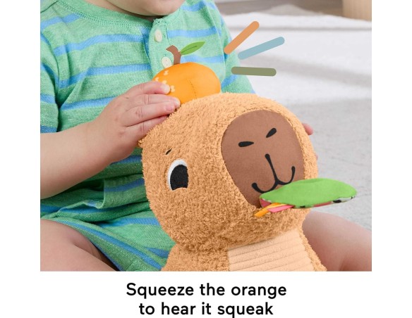 Fisher-Price Marmotta Coccole e Merenda Peluche con massaggiagengive e sonaglio senza BPA, sviluppo sensoriale e abilità motori