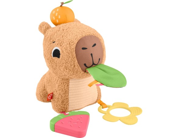 Fisher-Price Marmotta Coccole e Merenda Peluche con massaggiagengive e sonaglio senza BPA, sviluppo sensoriale e abilità motori