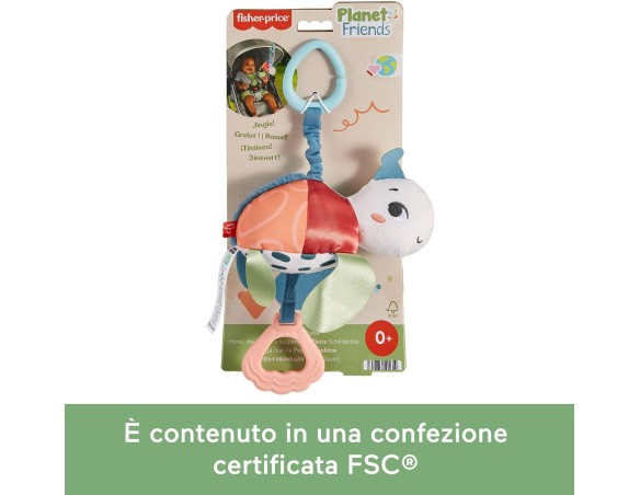 Fisher-Price Amici del Pianeta - Tartarughina Sempre con Me, dentaruolo da Passeggino con Movimento e Suoni, Realizzato con l'8