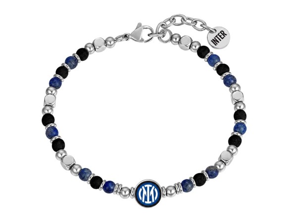 Inter | Bracciale in acciaio e pietre neroazzurre con logo smaltato Inter