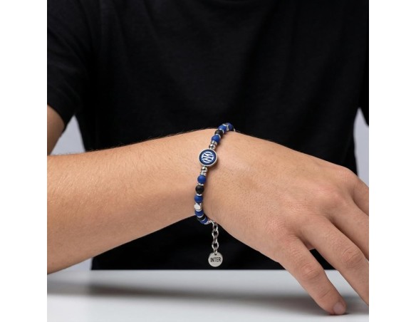 Inter | Bracciale in acciaio e pietre neroazzurre con logo smaltato Inter