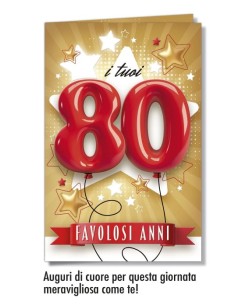 BIGLIETTO AUGURI COMPLEANNO 80 ANNI CROMO