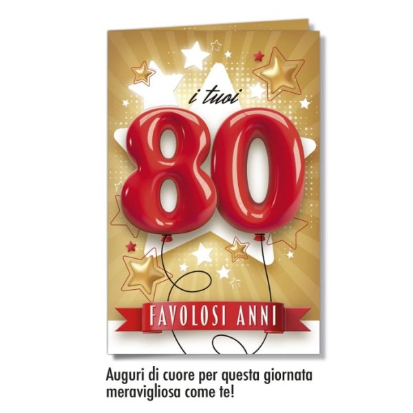BIGLIETTO AUGURI COMPLEANNO 80 ANNI CROMO