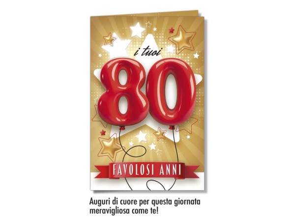 BIGLIETTO AUGURI COMPLEANNO 80 ANNI CROMO