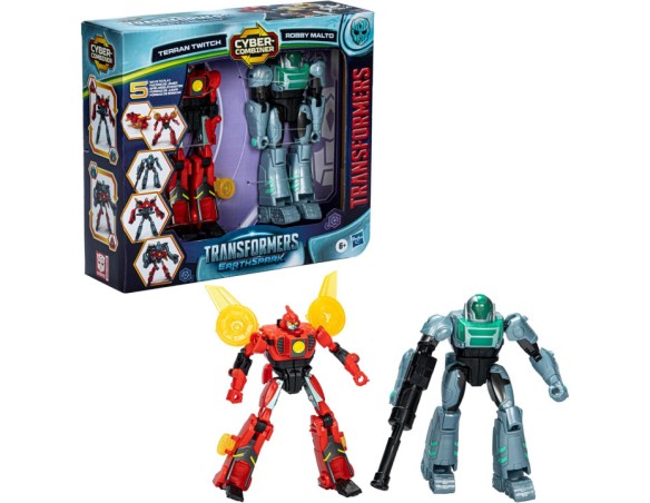 Transformers Robot EarthSpark Cyber-Combiner Twitch e Robby Malto, Action Figure Bambini 6+