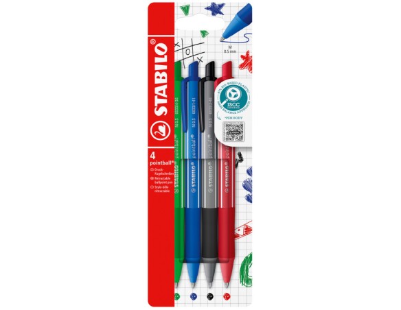 PENNA SFERA SCATTO POINTBALL COLORFUL SET 4 COLORI STABILO